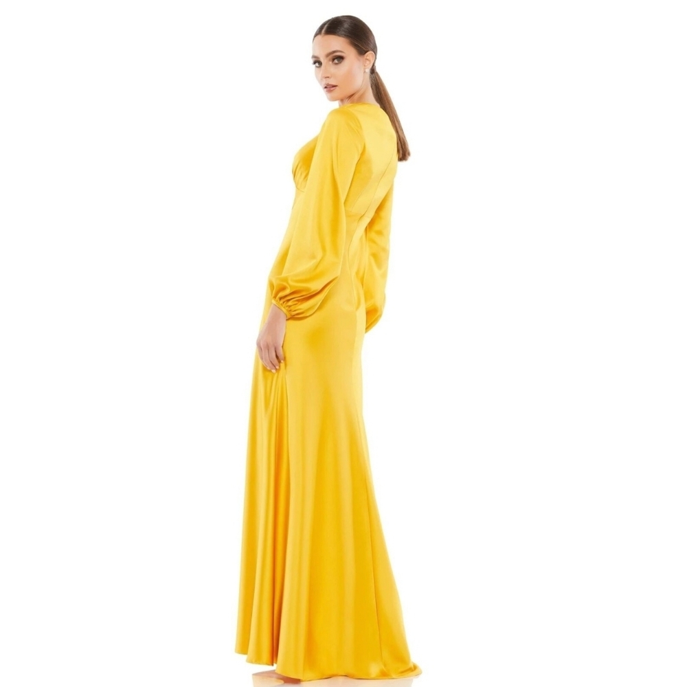 NWT Ieena for Mac Duggal 55693 Marigold Empire Waist Bishop Sleeve Dress, Size 2 - Picture 3 of 11